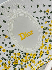 DIOR 26S BOOK TOTE BAG 42 IN WHITE FLORAL EMBROIDERY BAYADERE FABRIC
