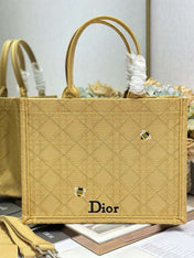 DIOR 26S BOOK TOTE BAG 36 IN BEIGE BAYADERE FABRIC D-STRIPES EMBROIDERY