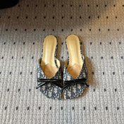 DIOR 26S OBLIQUE BOW MULE IN NAVY BLUE JACQUARD CANVAS