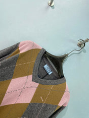 PRADA 26S V-NECK ARGYLE KNIT SWEATER 1077