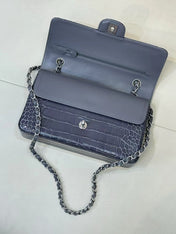 CHANEL 26S CLASSIC FLAP BAG IN DARK BLUE CROCODILE-EMBOSSED MATERIAL