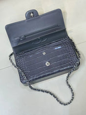 CHANEL 26S CLASSIC FLAP BAG IN DARK BLUE CROCODILE-EMBOSSED MATERIAL