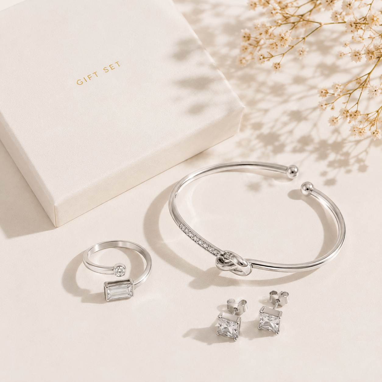 3-Piece Fashion Jewelry Set: Bracelet, Ring & Earrings