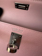 HM KELLY MINI 19 PINK CHEVRE SILVER HARDWARE