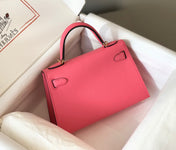 HM KELLY MINI 20 DARK PINK EPSOM GOLD HARDWARE