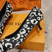 LV SINGLE LOW HEEL PUMP WHITE LEOPARD