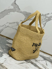 Prada 40 Cm Raffia Crochet Neutral Straw Tote Bag