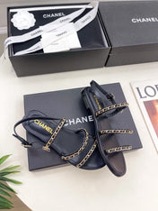 CC MESH FLAT SANDALS IN BLACK LAMBSKIN