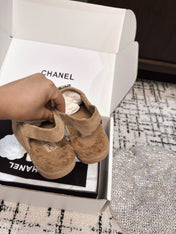 SLINGBACK LOAFER IN DARK BEIGE SUEDE AND SHEARLING
