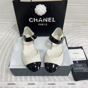 CC FLAT SANDAL IN WHITE MIX BLACK CALFSKIN