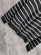 CC NAUTICAL CARDIGAN IN BLACK AND WHITE COTTON KNIT WITH STRIPED DESIGN WITH CC BUTTONS