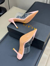 ALAIA HIGH MULES IN LIGHT PINK PATENT CALFSKIN AND FILM