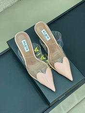 ALAIA HIGH MULES IN LIGHT PINK PATENT CALFSKIN AND FILM