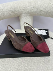 CC SLINGBACK PUMP IN RED MIX BROWN SUEDE