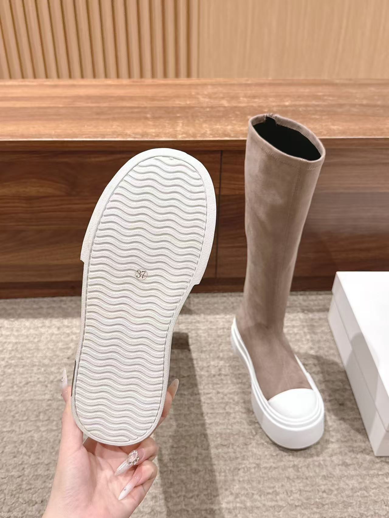 THE ROW HIGH BOOTS IN DARK BEIGE SUEDE