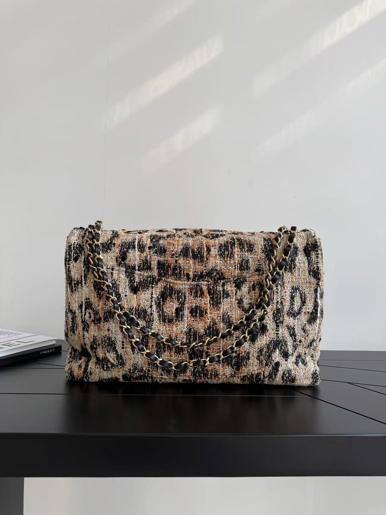 CHANEL 26S CLASSIC FLAP BAG IN LEOPARD TWEED