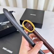 SAINT LAURENT 26S OVAL BUCKLE BELT IN BROWN CALFSKIN