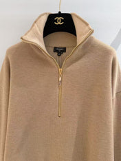 CHANEL 26S HALF-ZIP KNIT SWEATER IN BEIGE WOOL