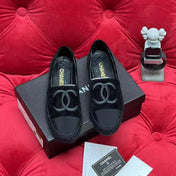 CC PLATFORM IN BLACK VELVET MIX CALFSKIN EMBROIDERED LOGO