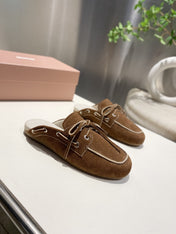 MIU FADED MULE IN BROWN ECRU SUEDE