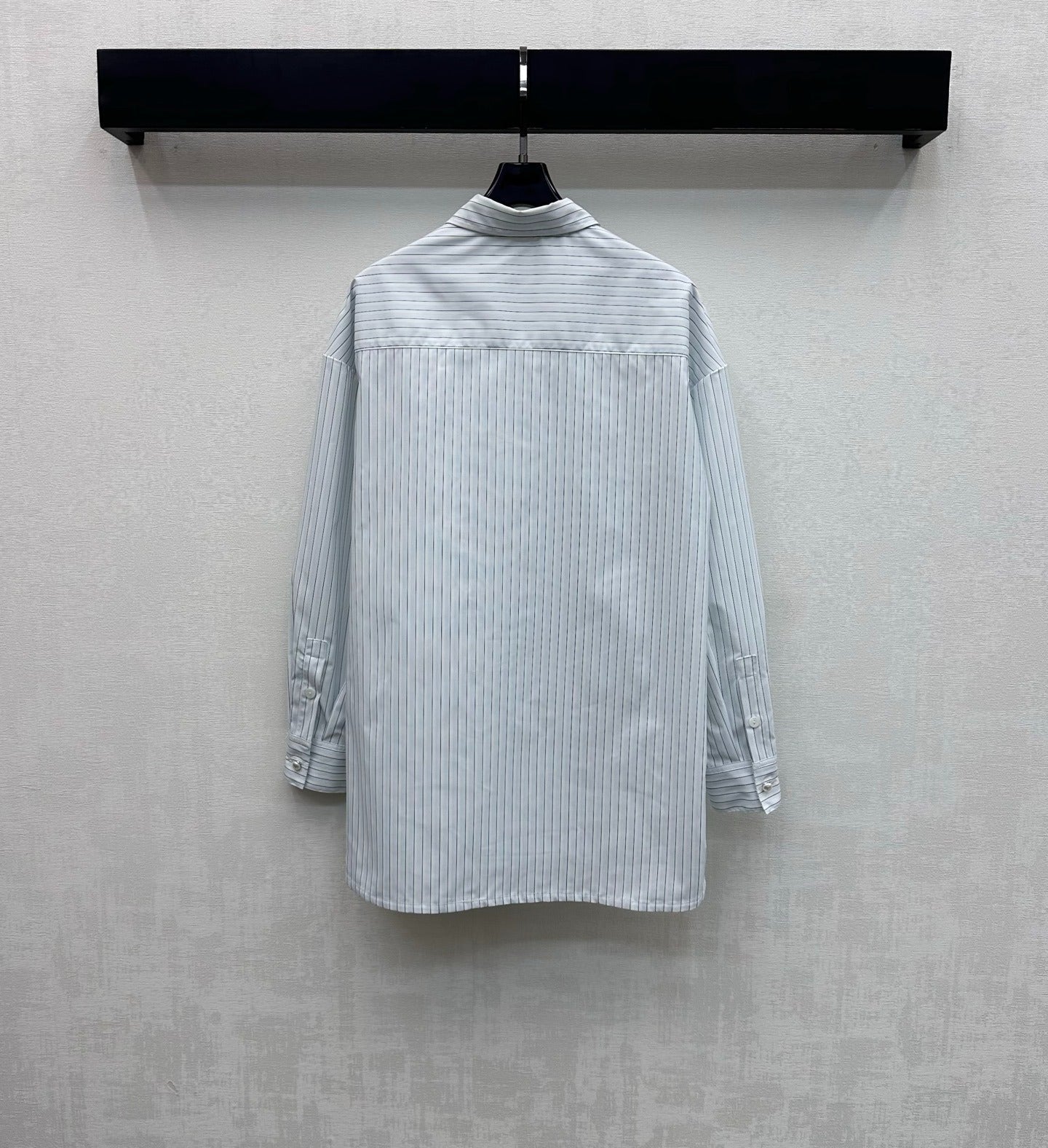 CHANEL STRIPED EMBROIDERED LOGO SHIRT WITH VERTICAL STRIPES