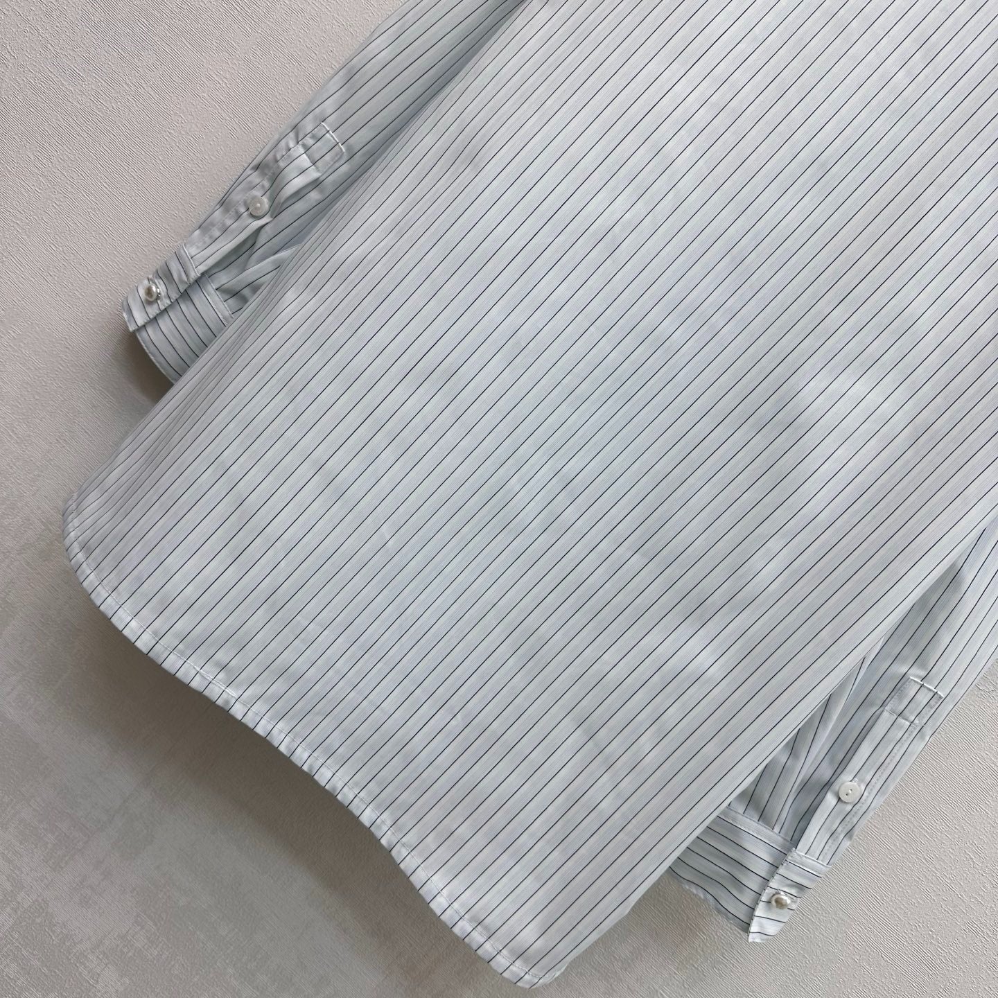 CHANEL STRIPED EMBROIDERED LOGO SHIRT WITH VERTICAL STRIPES