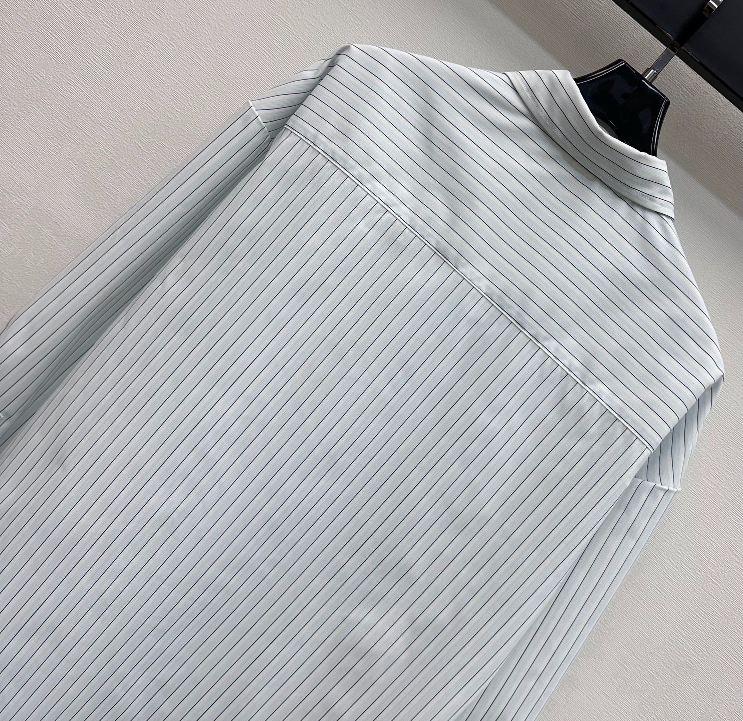 CHANEL STRIPED EMBROIDERED LOGO SHIRT WITH VERTICAL STRIPES