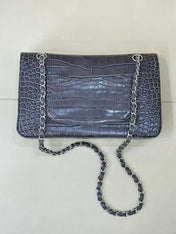 CHANEL 26S CLASSIC FLAP BAG IN DARK BLUE CROCODILE-EMBOSSED MATERIAL