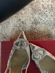VALENTINO 26S SLINGBACKS 75 MM IN METALLIC SILVER SNAKESKIN