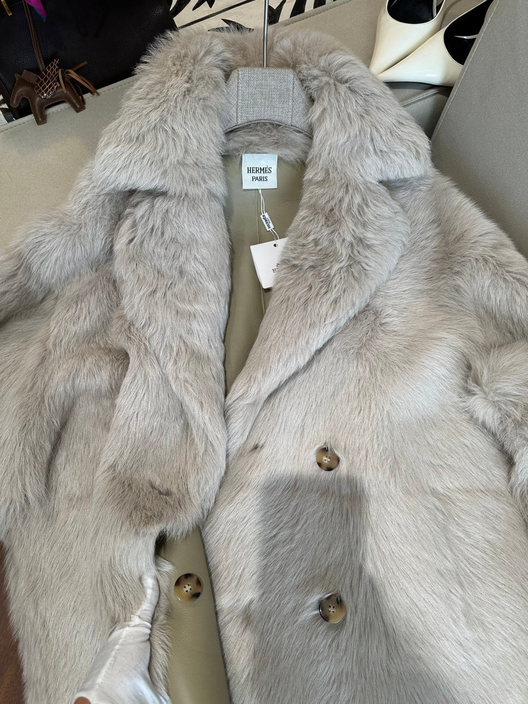 HERMES 26S SHEARLING COAT 813