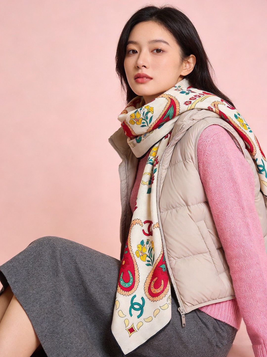 CHANEL 26S SCARF 135 IN CASHMERE AND SILK 306130