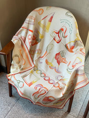 HERMES 26S PRINTED SQUARE SCARF 135 IN CASHMERE AND SILK 307236
