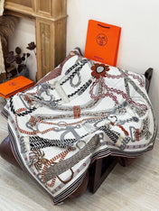 HERMES 26S PRINTED SQUARE SCARF 135 IN CASHMERE AND SILK 307243