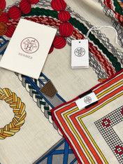 HERMES 26S PRINTED SQUARE SCARF 135 IN CASHMERE AND SILK 307246