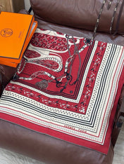 HERMES 26S PRINTED SQUARE SCARF 140 IN CASHMERE AND SILK 307279