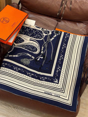 HERMES 26S PRINTED SQUARE SCARF 140 IN CASHMERE AND SILK 307280
