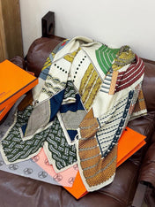 HERMES 26S PRINTED SQUARE SCARF 140 IN CASHMERE AND SILK 309319
