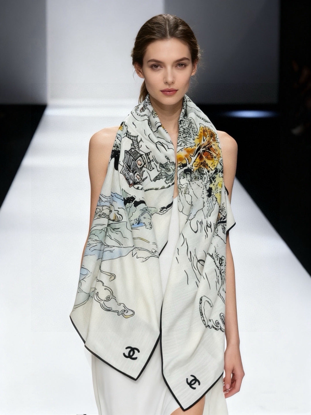 CHANEL 26S SCARF 135 IN CASHMERE AND SILK 309324