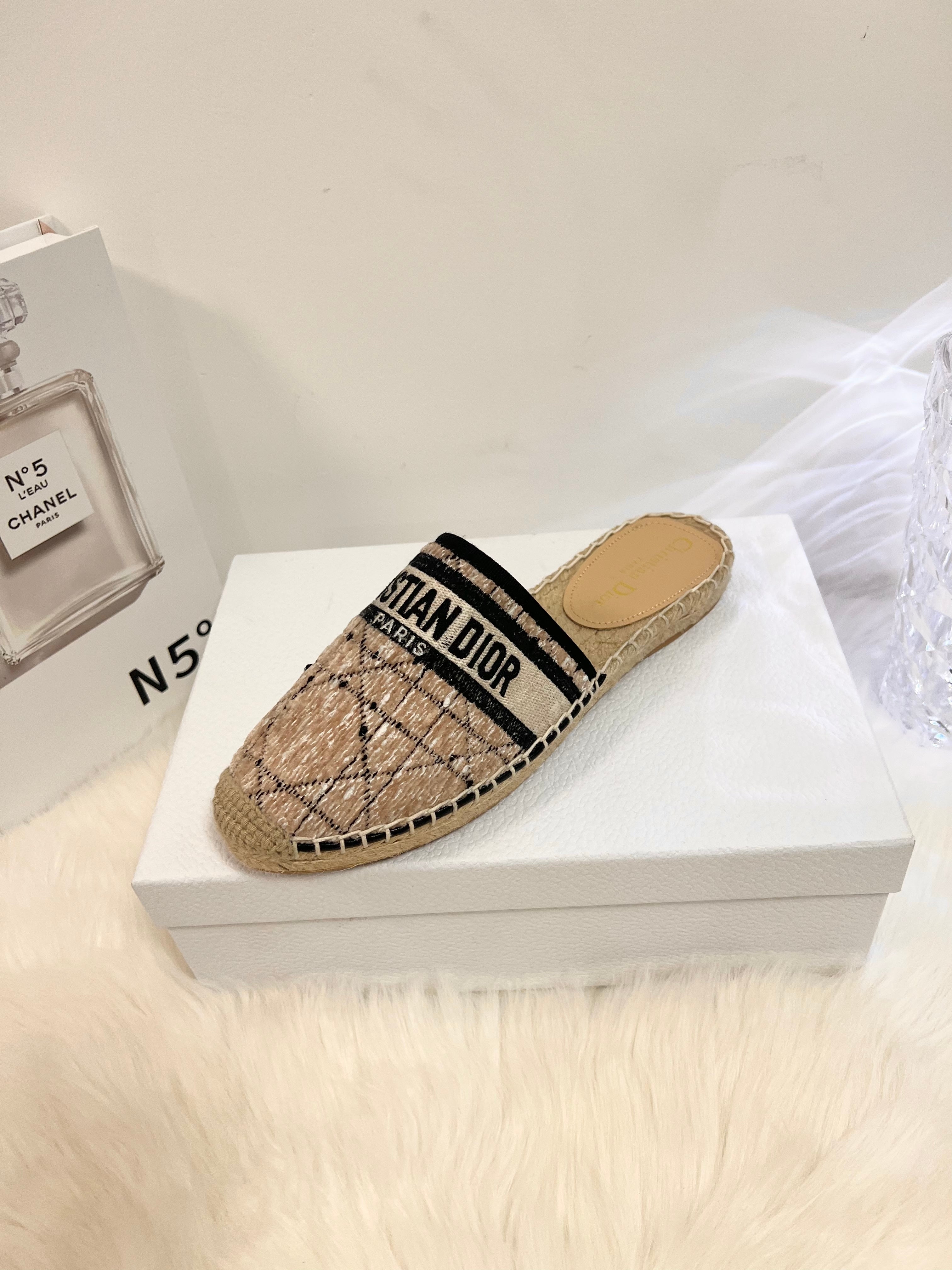 GRANVILLE ESPADRILLE CAMEL BEIGE OBLIQUE EMBROIDERED COTTON MULE