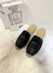GRANVILLE ESPADRILLE MULE BLACK QUILTED CANNAGE CALFSKIN