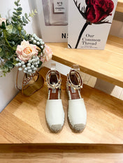 WHITE LEATHER ROCKSTUD ESPADRILLES ANKLE STRAP FLATS