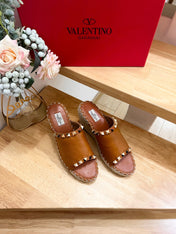 LACE-UP WEDGE SANDALS IN BRONZE BROWN CALFSKIN WITH STUDS