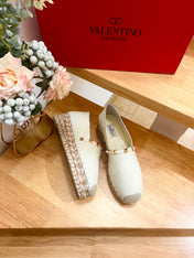 FLAT ESPADRILLE IN WHITE CALFSKIN 2 CM WITH STUDS