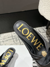 LOEWE 26S HIGH-HEELED MULES IN BLACK CALFSKIN