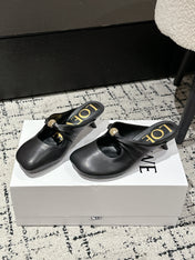 LOEWE 26S HIGH-HEELED MULES IN BLACK CALFSKIN