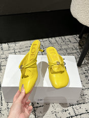 CHLOÉ 26S HIGH-HEELED MULES IN YELLOW CALFSKIN