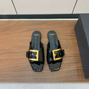 BALMAIN 26S B-BELT FLAT SANDALS IN BLACK CALFSKIN