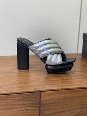 BALMAIN 26S QUILTED PLATFORM MULES 105 MM IN SILVER CALFSKIN