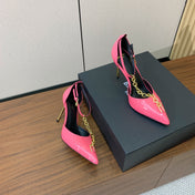 BALMAIN 26S CHAIN HIGH HEELS 95 MM IN PINK PATENT CALFSKIN