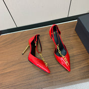 BALMAIN 26S CHAIN HIGH HEELS 95 MM IN RED PATENT CALFSKIN